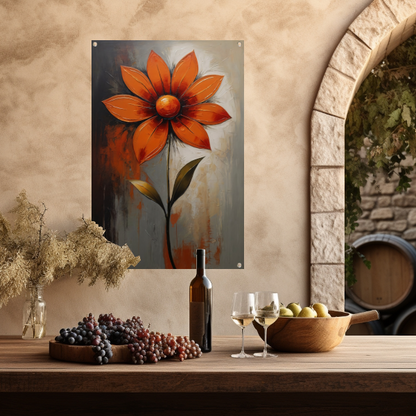 Vibrant Red and Orange Impressionist Flower tuinposter