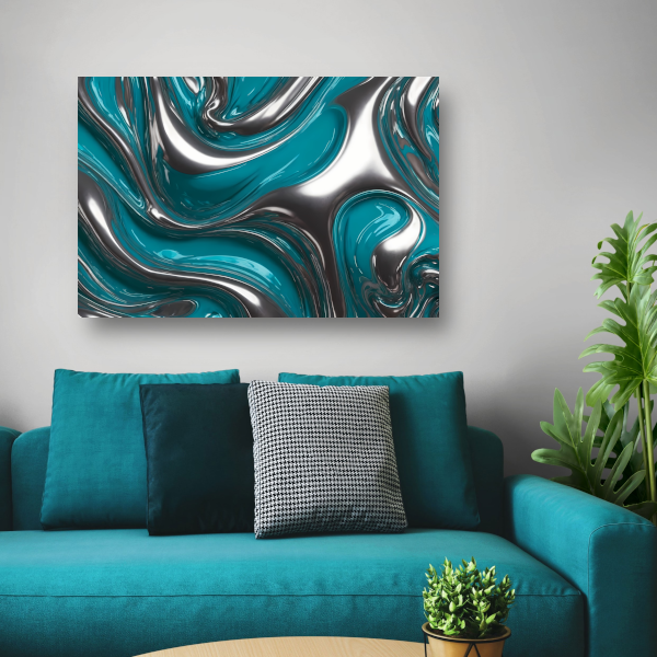 Abstracte dans van zilver en turquoise canvas