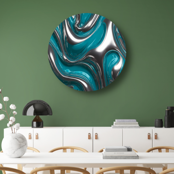 Abstracte dans van zilver en turquoise forex muurcirkel
