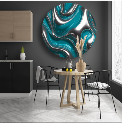 Abstracte dans van zilver en turquoise forex muurcirkel
