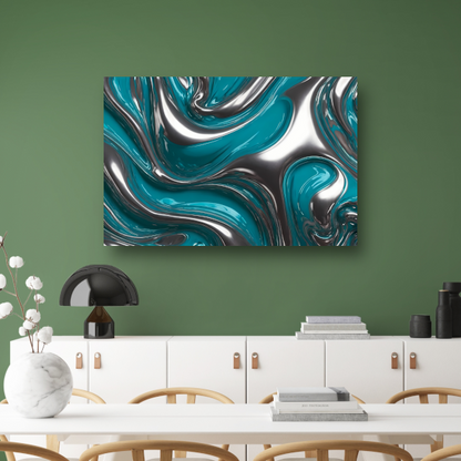 Abstracte dans van zilver en turquoise canvas met baklijst