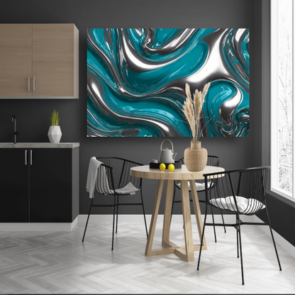 Abstracte dans van zilver en turquoise canvas met baklijst