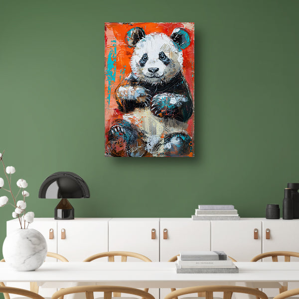 Abstract schilderij van een panda in felle kleuren poster