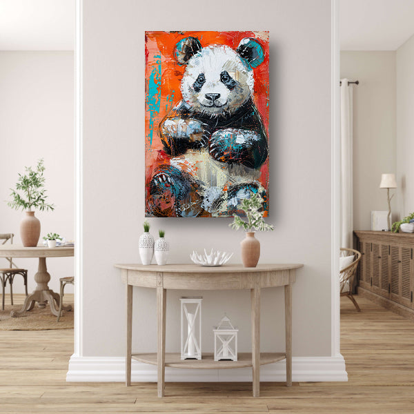 Abstract schilderij van een panda in felle kleuren poster