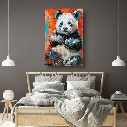 Abstract schilderij van een panda in felle kleuren poster