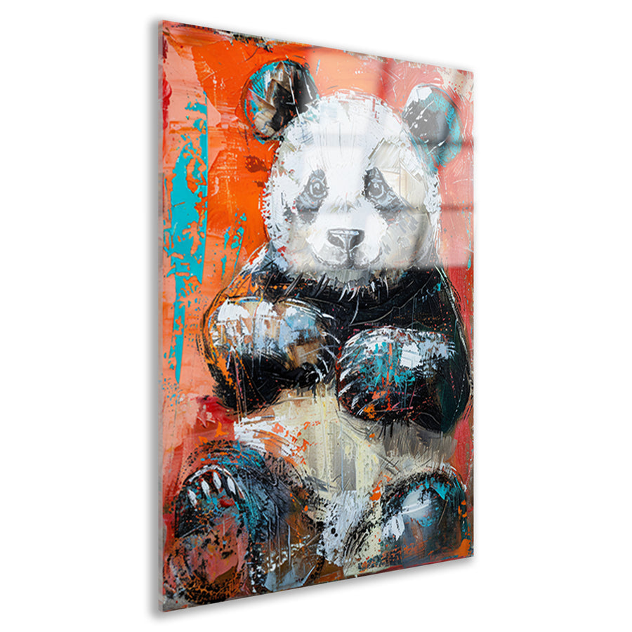Abstract schilderij van een panda in felle kleuren acrylglas
