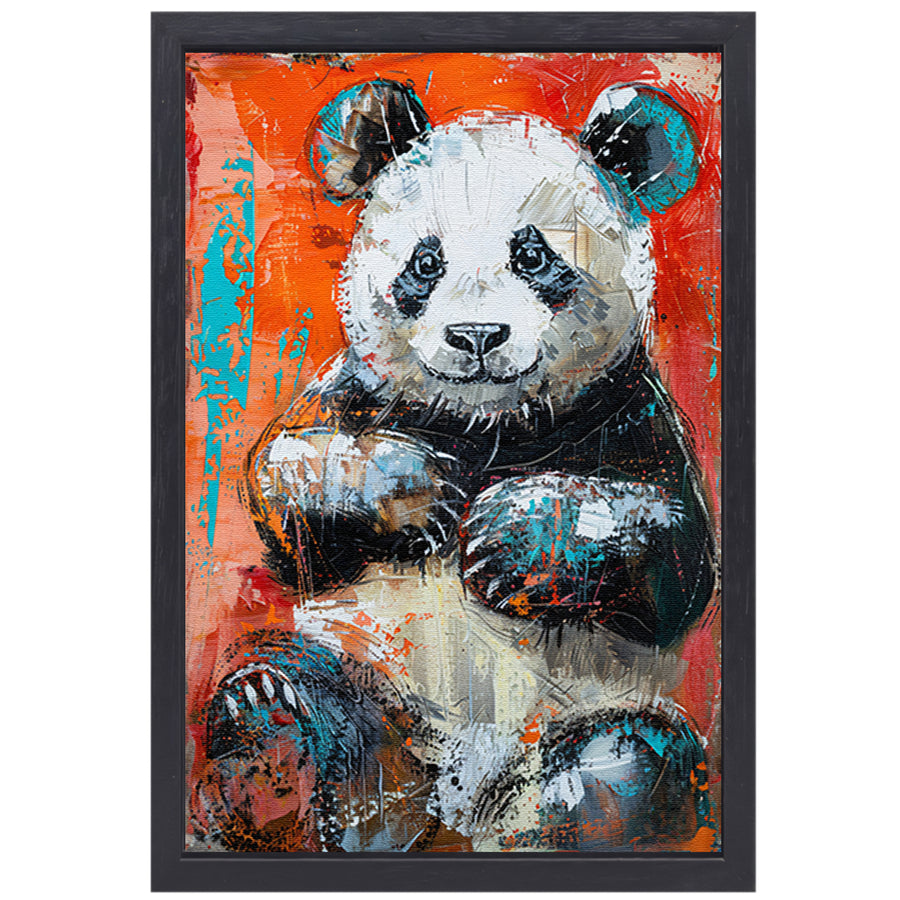 Abstract schilderij van een panda in felle kleuren canvas met baklijst