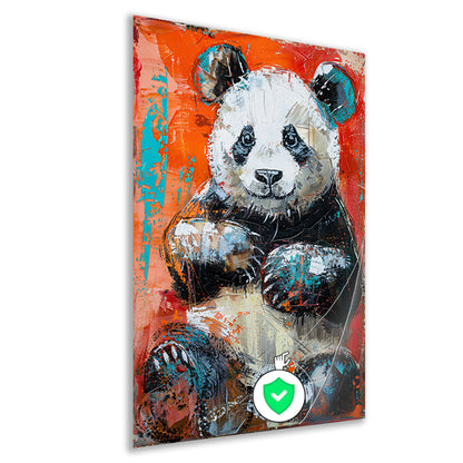 Abstract schilderij van een panda in felle kleuren poster
