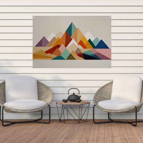 Abstract Geometrisch Kleurenspectrum Bergsilhouetten tuinposter