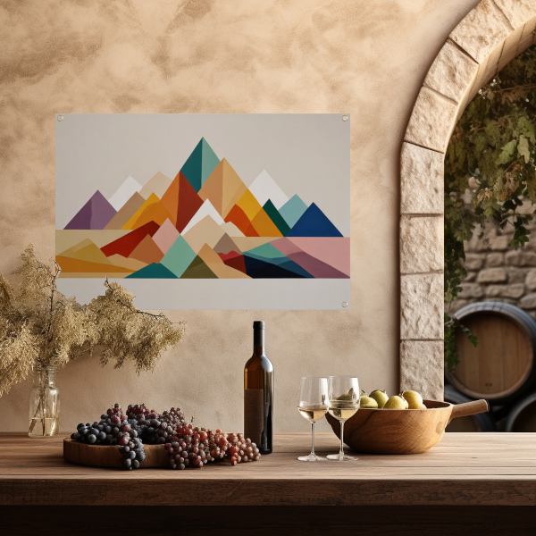 Abstract Geometrisch Kleurenspectrum Bergsilhouetten tuinposter