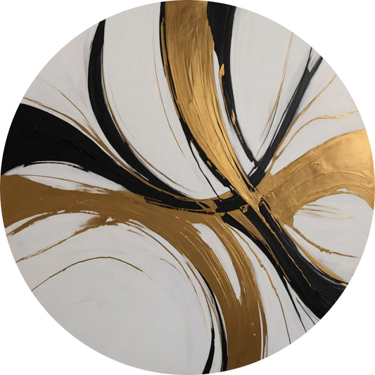 Dynamic Swirls of Elegance in Gold and Black forex muurcirkel