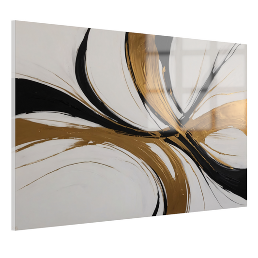 Dynamic Swirls of Elegance in Gold and Black acrylglas
