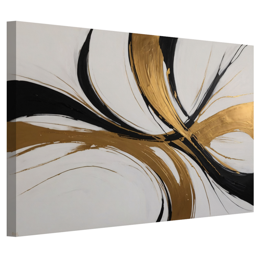 Dynamic Swirls of Elegance in Gold and Black canvas