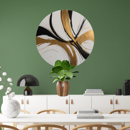 Dynamic Swirls of Elegance in Gold and Black aluminium muurcirkel