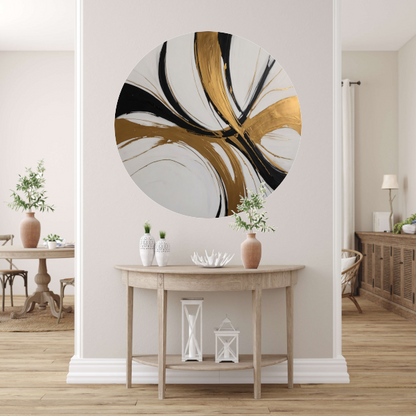 Dynamic Swirls of Elegance in Gold and Black aluminium muurcirkel
