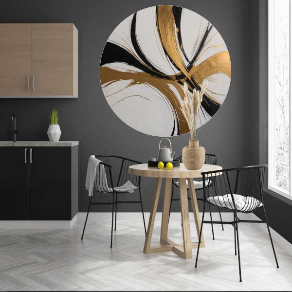 Dynamic Swirls of Elegance in Gold and Black aluminium muurcirkel