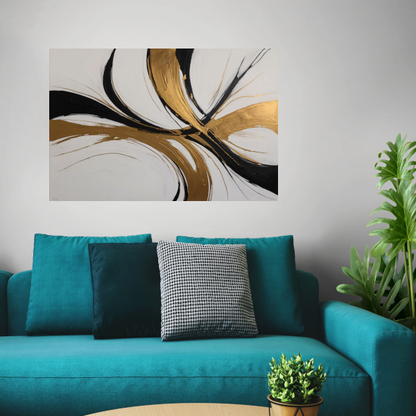 Dynamic Swirls of Elegance in Gold and Black poster