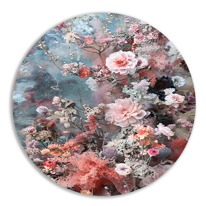 Abstracte bloemenzee met verf aluminium muurcirkel