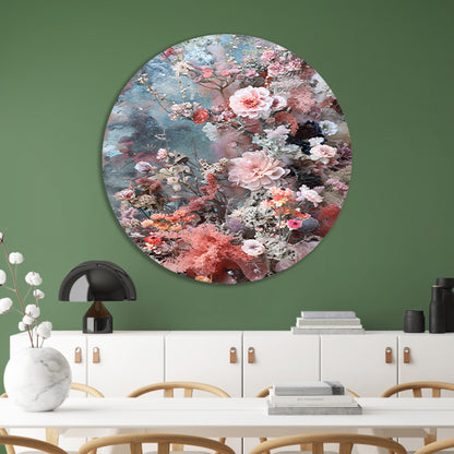 Abstracte bloemenzee met verf aluminium muurcirkel