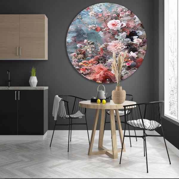 Abstracte bloemenzee met verf aluminium muurcirkel