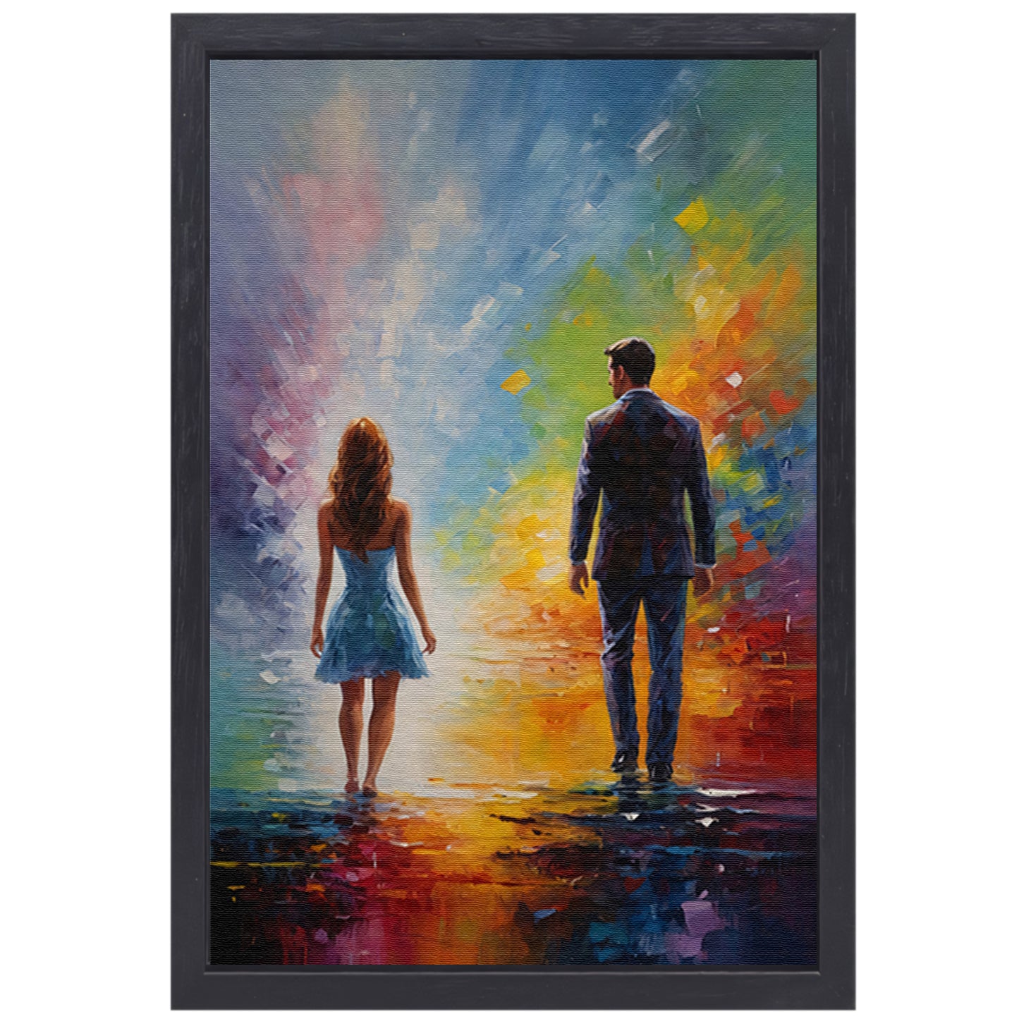 Couple Amidst Vivid Abstract Colors canvas met baklijst