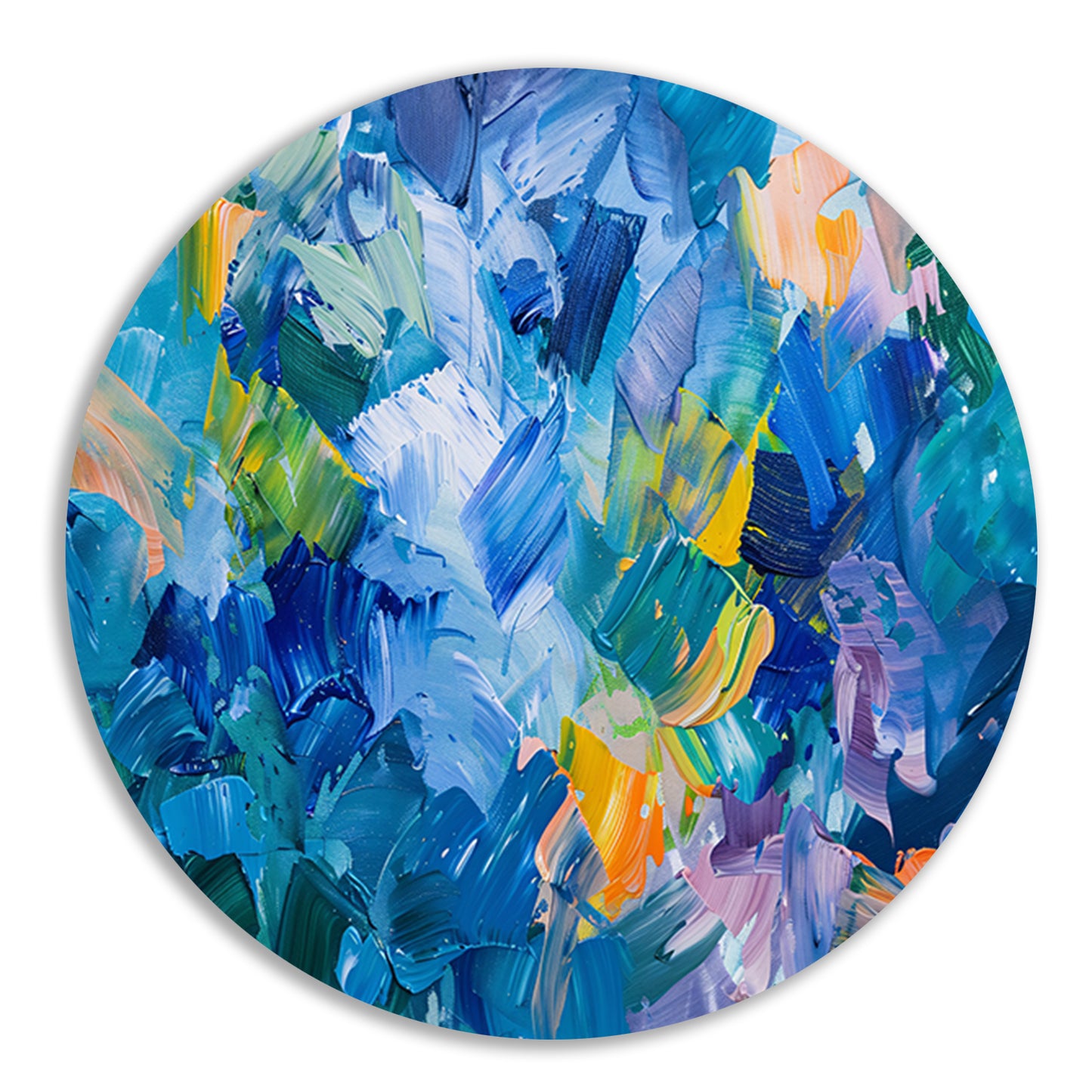 Abstract kleurrijk olieverfschilderij voor moderne ruimtes aluminium muurcirkel