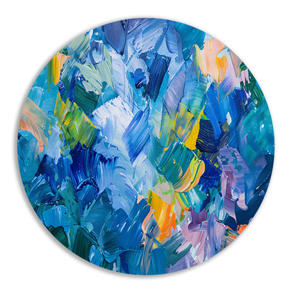 Abstract kleurrijk olieverfschilderij voor moderne ruimtes aluminium muurcirkel