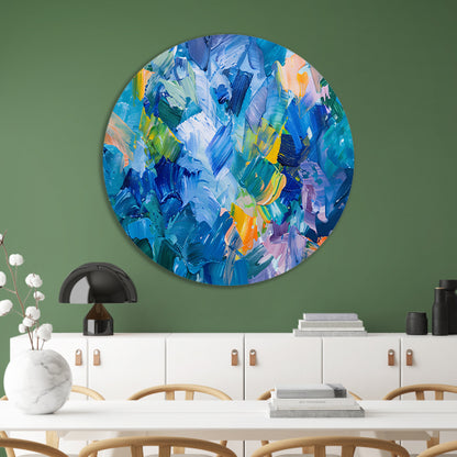 Abstract kleurrijk olieverfschilderij voor moderne ruimtes aluminium muurcirkel