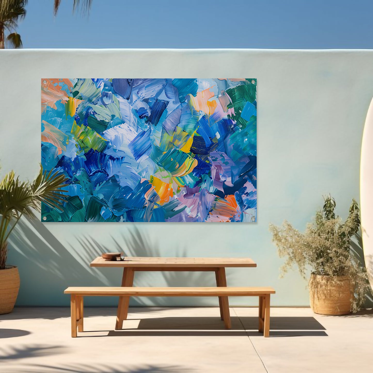 Abstract kleurrijk olieverfschilderij voor moderne ruimtes tuinposter