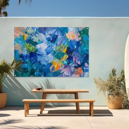 Abstract kleurrijk olieverfschilderij voor moderne ruimtes tuinposter