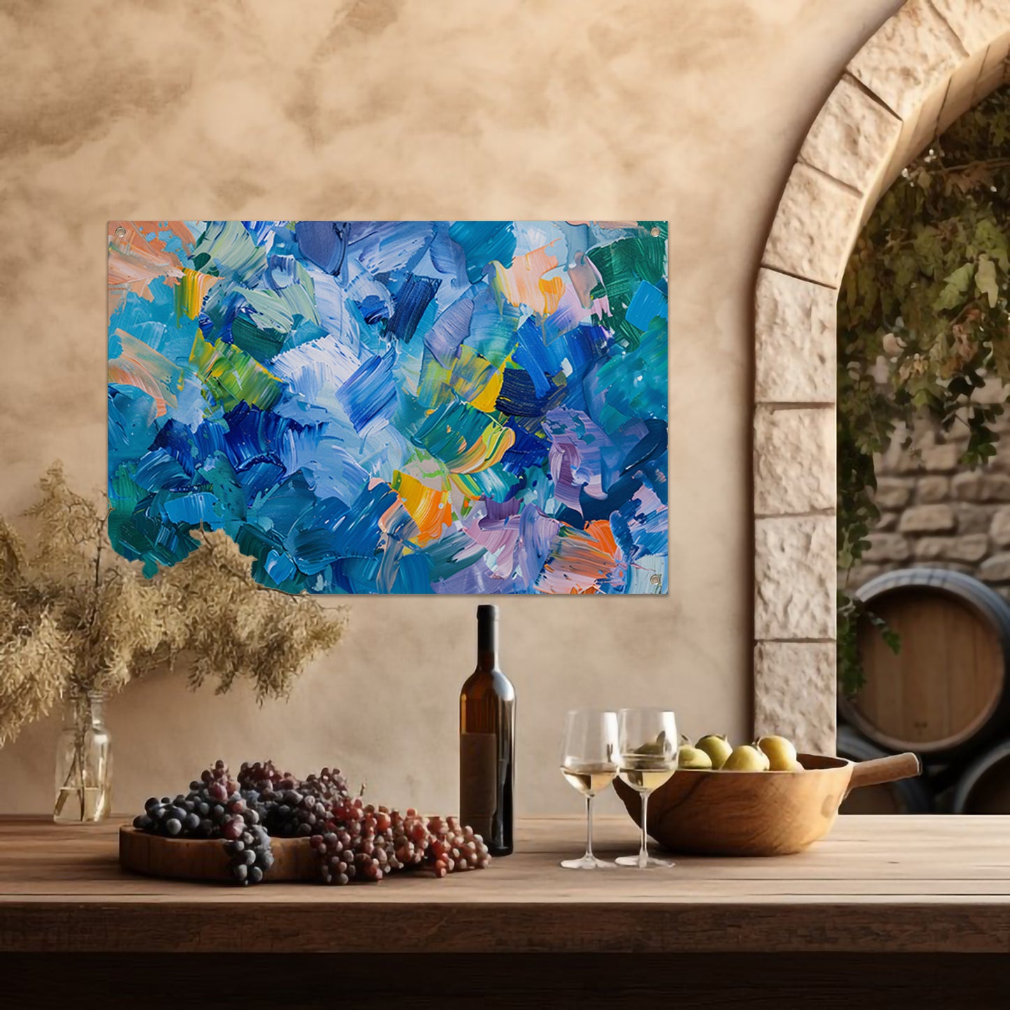 Abstract kleurrijk olieverfschilderij voor moderne ruimtes tuinposter