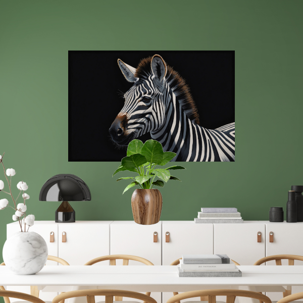 Elegante Zebra in Monochrome Majesteit canvas met baklijst