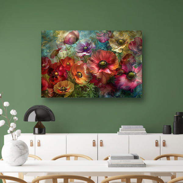 Kleurrijke abstracte impressie van diverse bloemen canvas