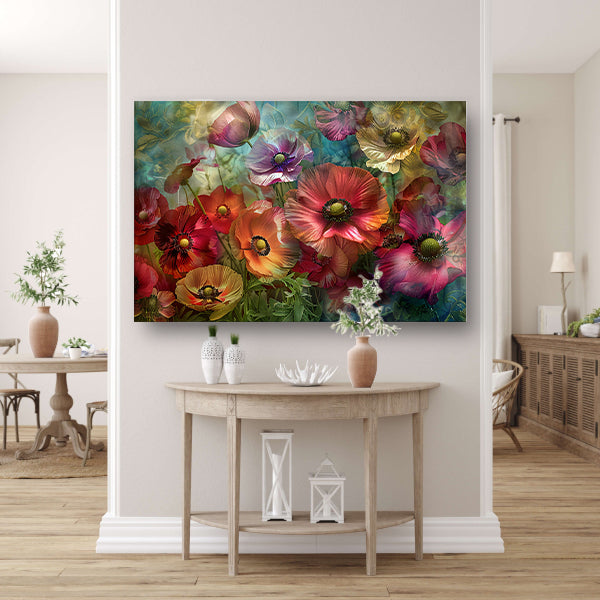 Kleurrijke abstracte impressie van diverse bloemen canvas