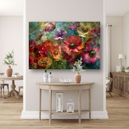 Kleurrijke abstracte impressie van diverse bloemen canvas