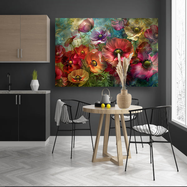 Kleurrijke abstracte impressie van diverse bloemen canvas