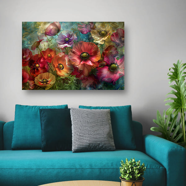 Kleurrijke abstracte impressie van diverse bloemen canvas