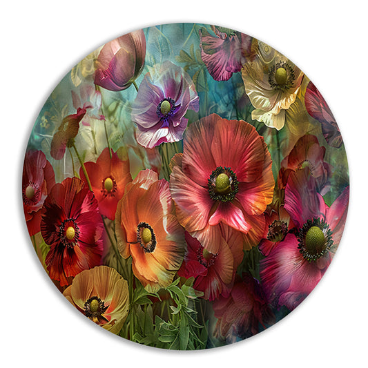Kleurrijke abstracte impressie van diverse bloemen forex muurcirkel