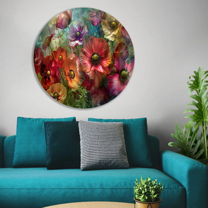 Kleurrijke abstracte impressie van diverse bloemen forex muurcirkel