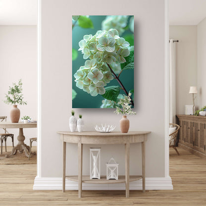 Close-up van Zachtroze Hortensia Bloemen canvas met baklijst