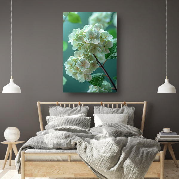 Close-up van Zachtroze Hortensia Bloemen canvas met baklijst