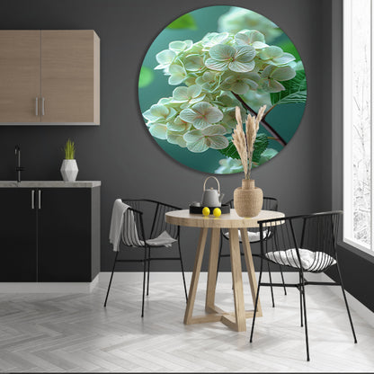 Close-up van Zachtroze Hortensia Bloemen aluminium muurcirkel