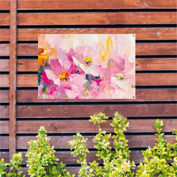 Abstracte bloemenveld met kleurrijke penseelstreken tuinposter