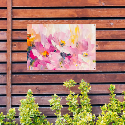 Abstracte bloemenveld met kleurrijke penseelstreken tuinposter