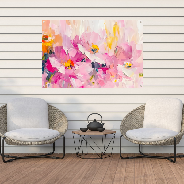 Abstracte bloemenveld met kleurrijke penseelstreken tuinposter