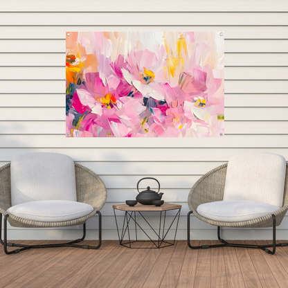 Abstracte bloemenveld met kleurrijke penseelstreken tuinposter