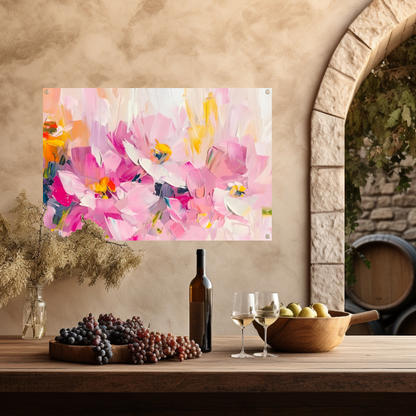 Abstracte bloemenveld met kleurrijke penseelstreken tuinposter