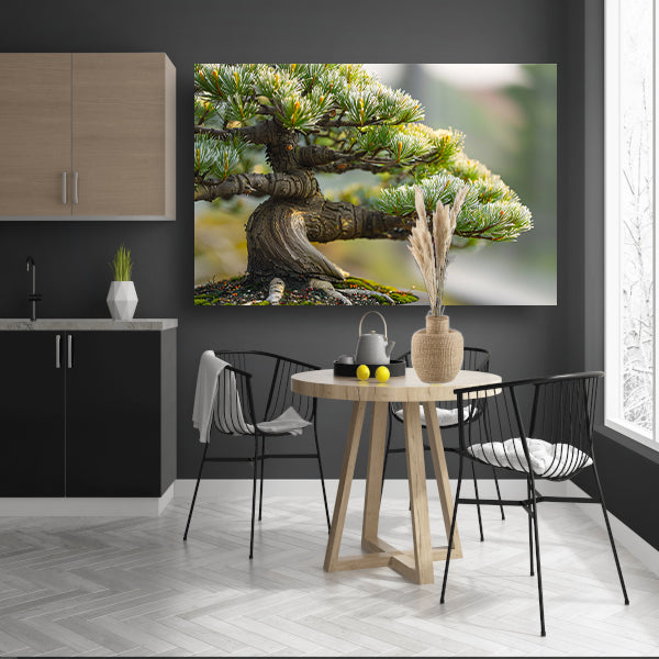 Oude bonsai met gedetailleerde schors en groencanvas