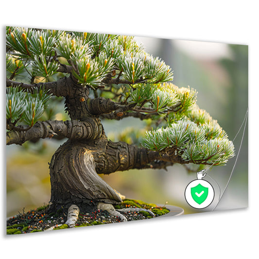 Oude bonsai met gedetailleerde schors en groen poster