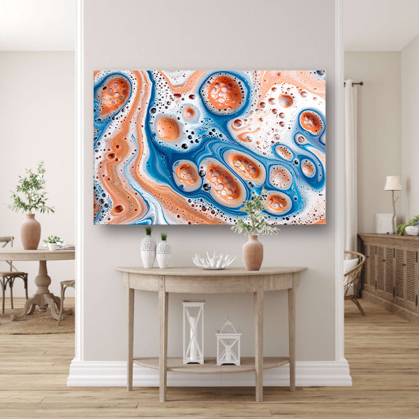 Abstracte kunst met bellen en vloeistof canvas met baklijst